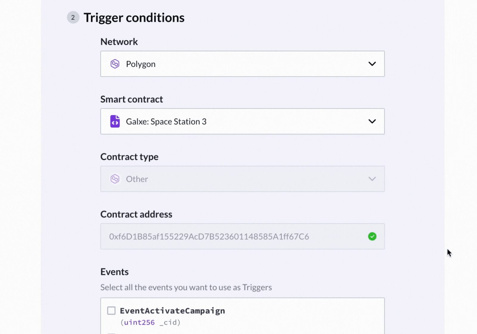 Using the Esprezzo Dispatch web app to select smart contract events and functions to use as triggers for automation or alerts