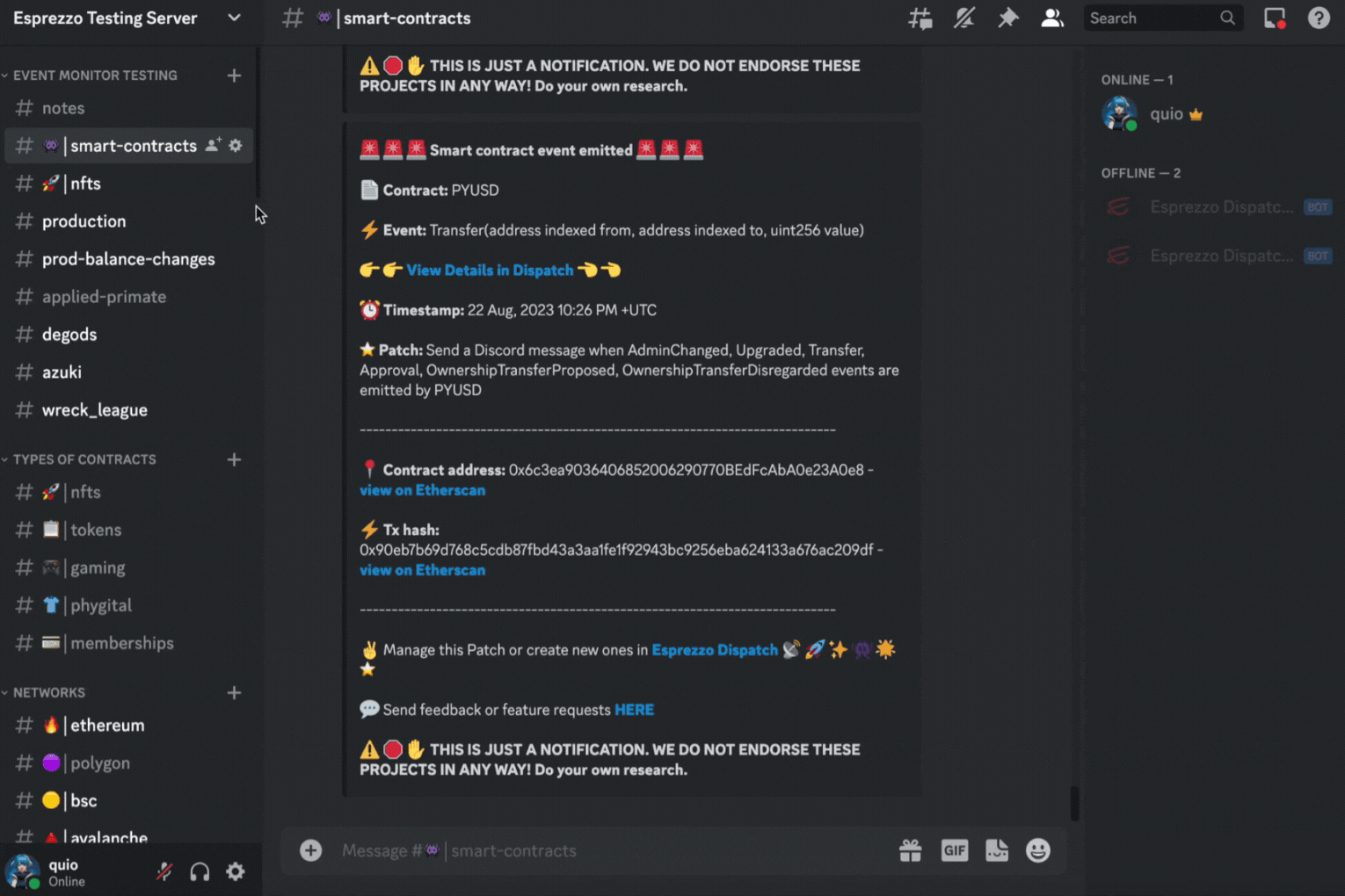 Choosing the proper permissions so that Dispatch can send messages to your Discord channel